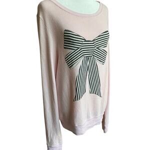Wildfox Light Pink Black White Stripe Bow L/S Tee Sweater Blouse Top Knit Shirt